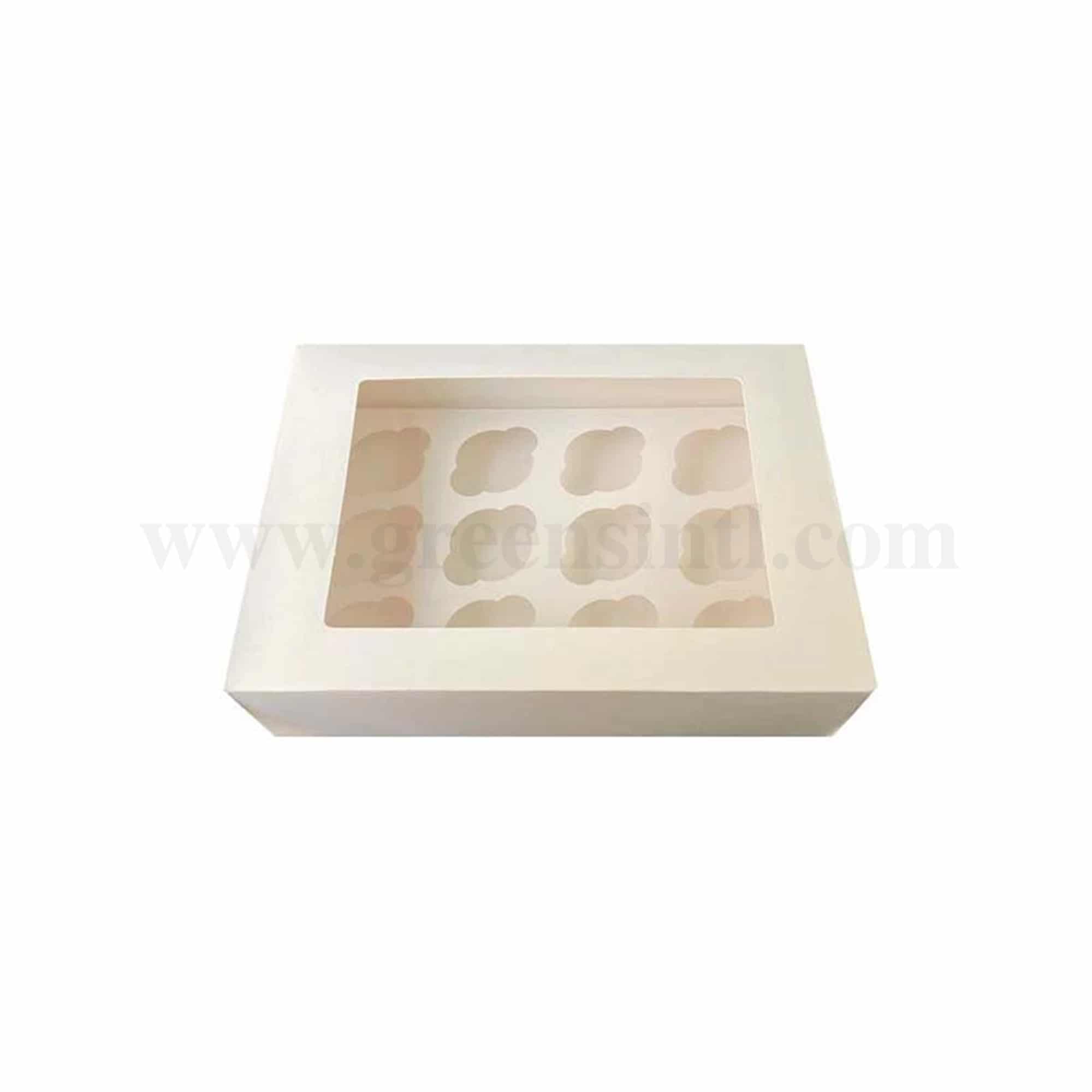 GREENS Cupcake Box White with Transparent Window L 13 Inch x W 10 Inch x H 4 Inch-12 Pcs