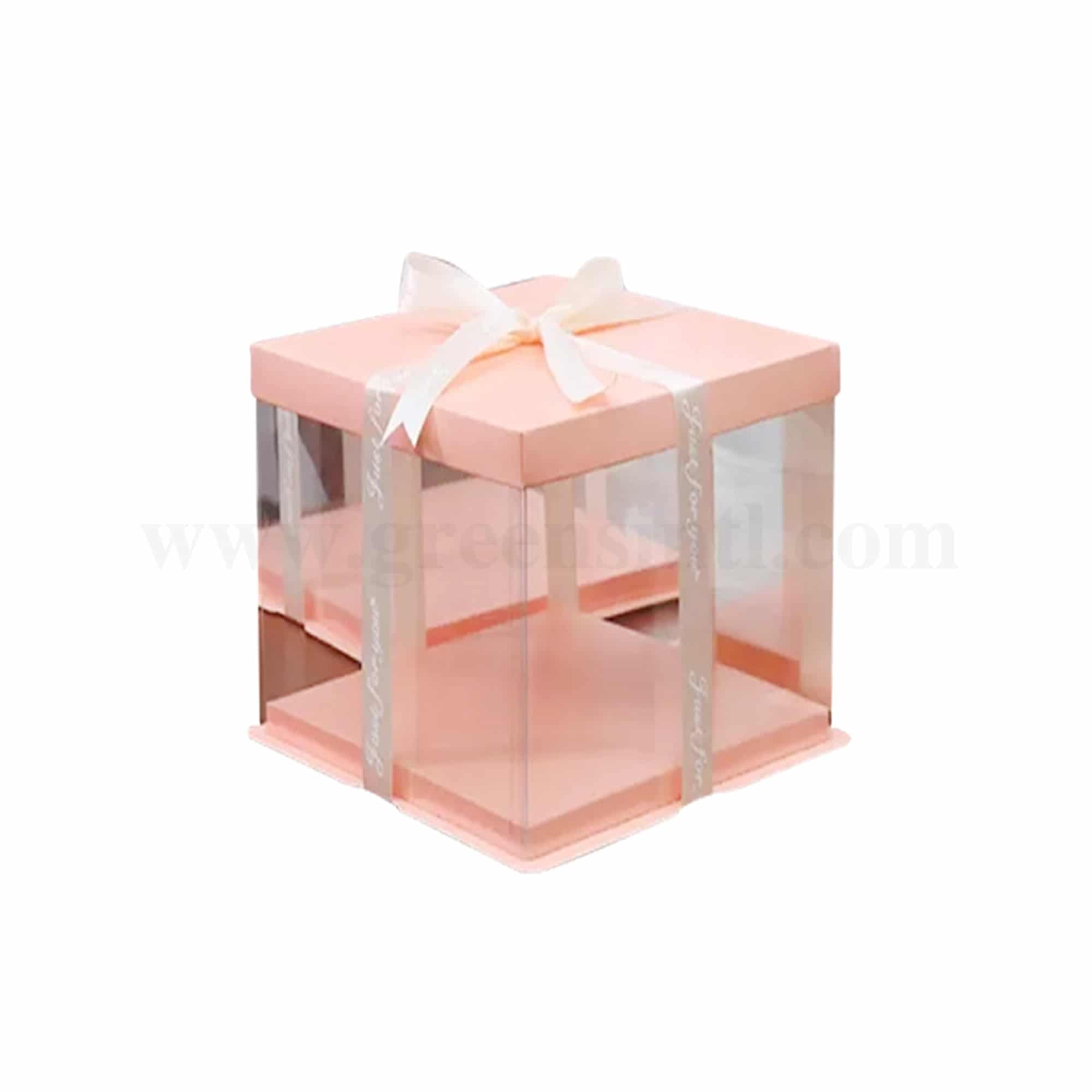 GREENS Foldable Cake Box Square Pink L 26 cm x W 26 cm x H 24 cm