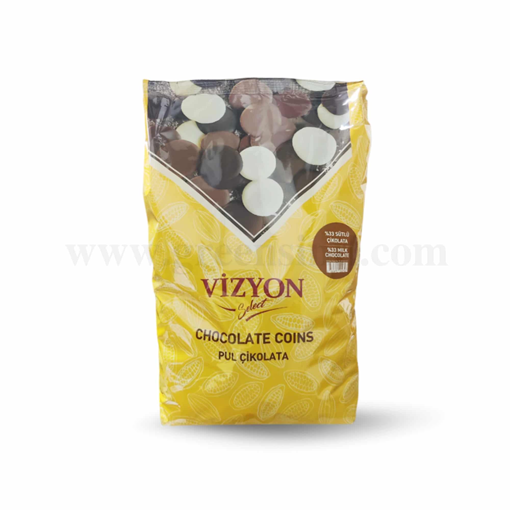 VIZYON SELECT Milk Couverture Chocolate Coins 33%- 2.5 Kg