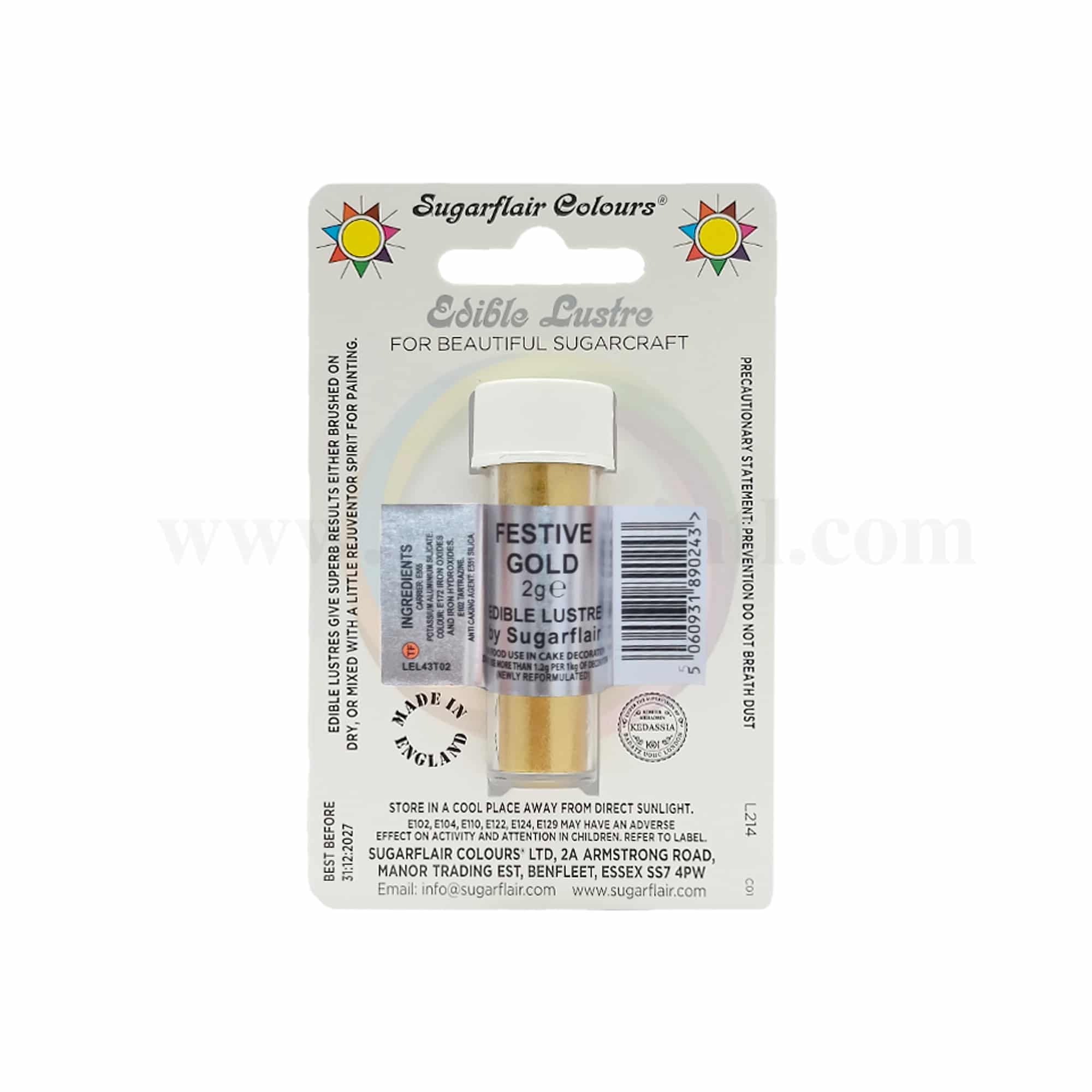 SUGARFLAIR Edible Lustre Glitter Festive Gold 2g