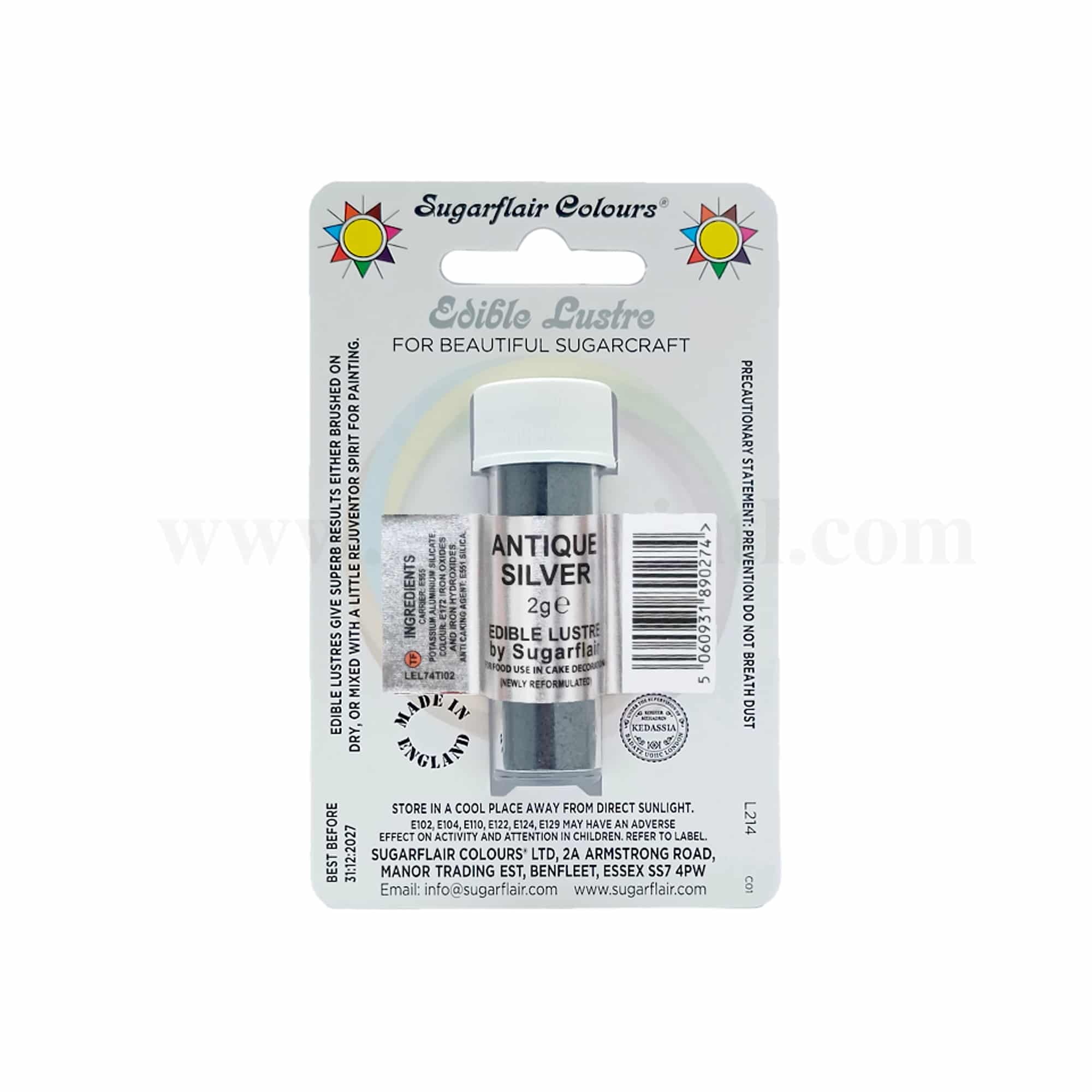 SUGARFLAIR Edible Lustre Glitter Antique Silver 2g