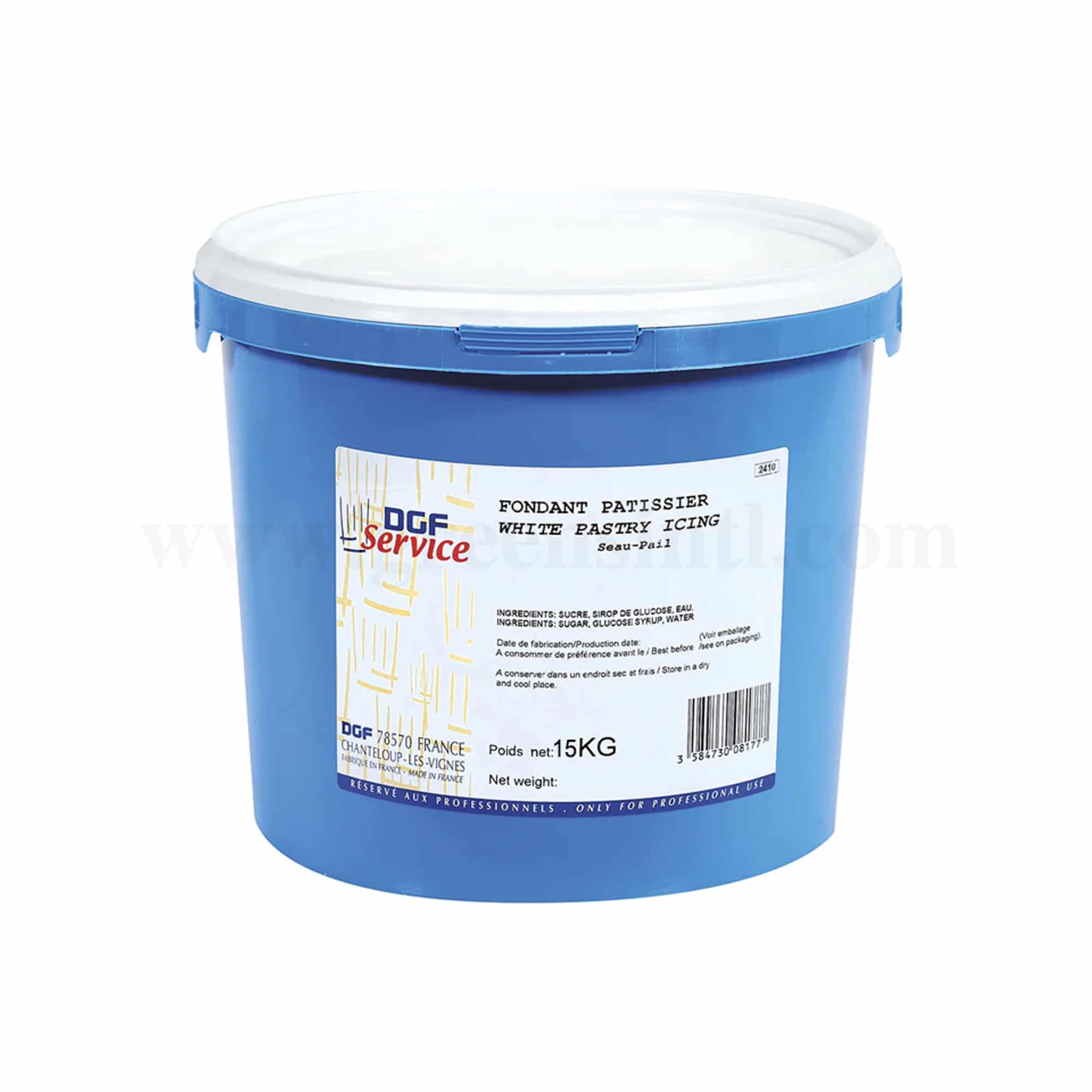 DGF Fondant Patissier, Soft White Pastry Icing- ( Pouring Fondant White Glaze ) 15 Kg
