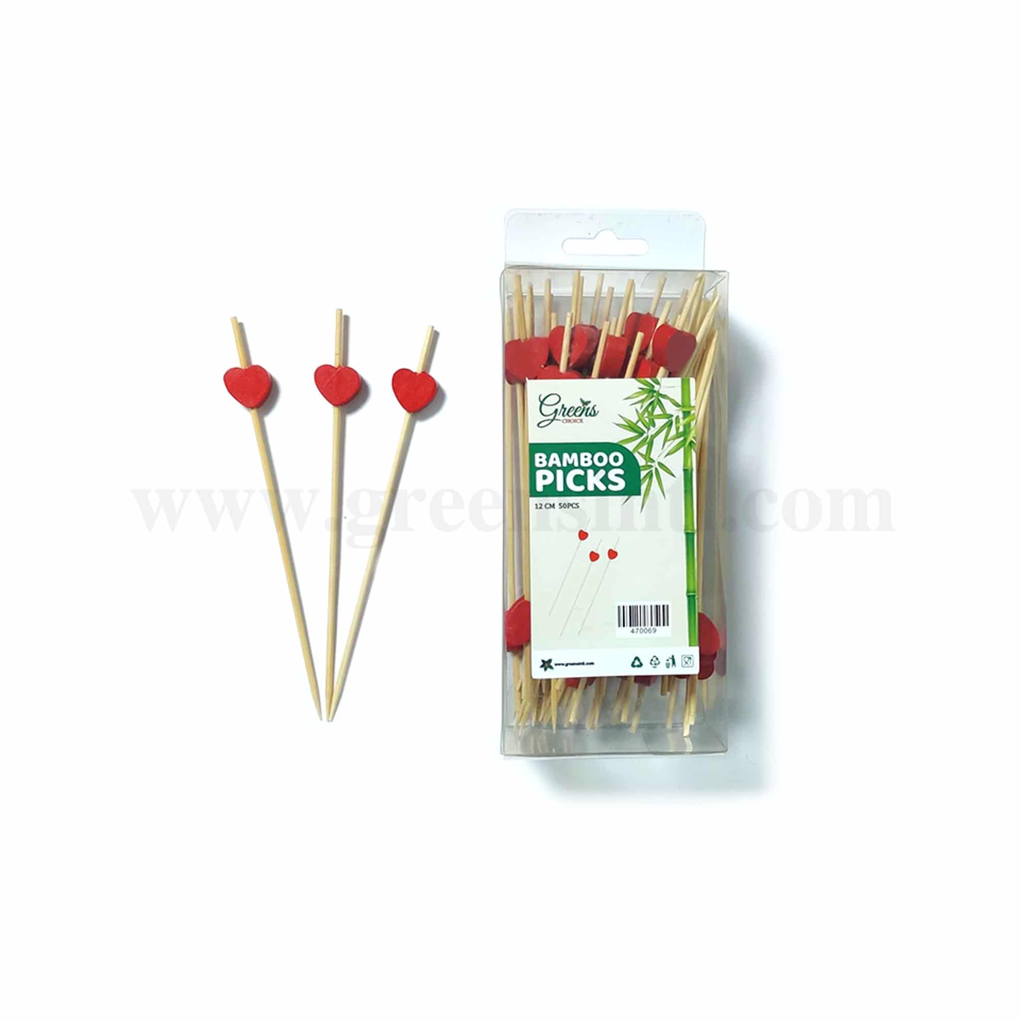 GREENS CHOICE Bamboo Fruit Picks Heart 120 mm-50 Pcs