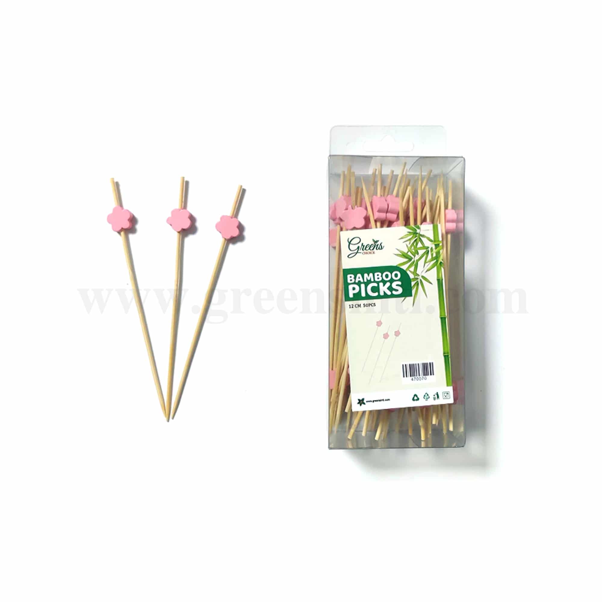 GREENS CHOICE Bamboo Fruit Picks Pink Flower 120 mm-50 Pcs