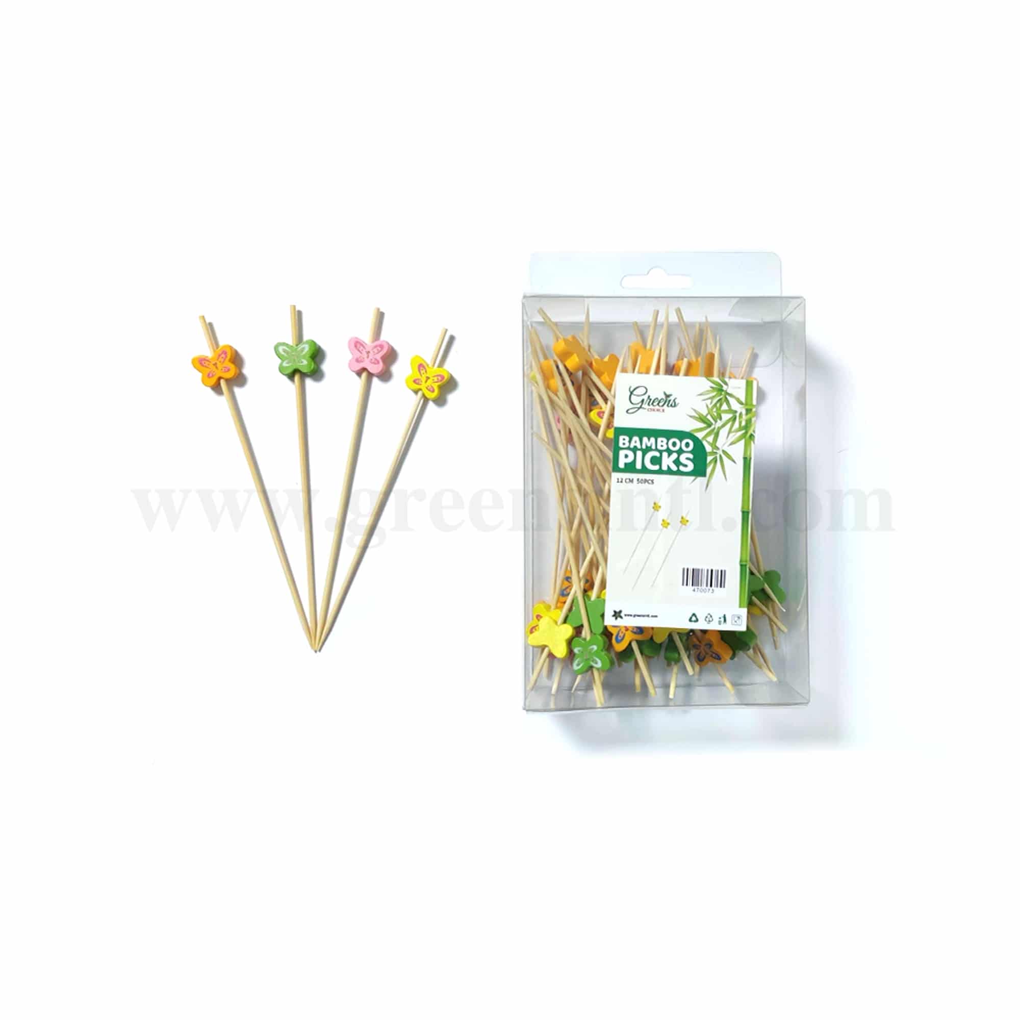 GREENS CHOICE Bamboo Fruit Picks Assorted Butterfly 120 mm-50 Pcs
