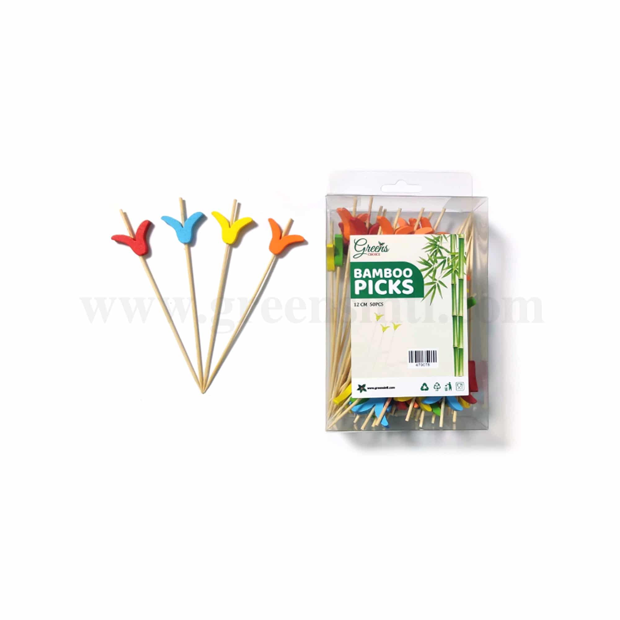 GREENS CHOICE Bamboo Fruit Picks Bird Shape Assorted 120 mm-50 Pcs