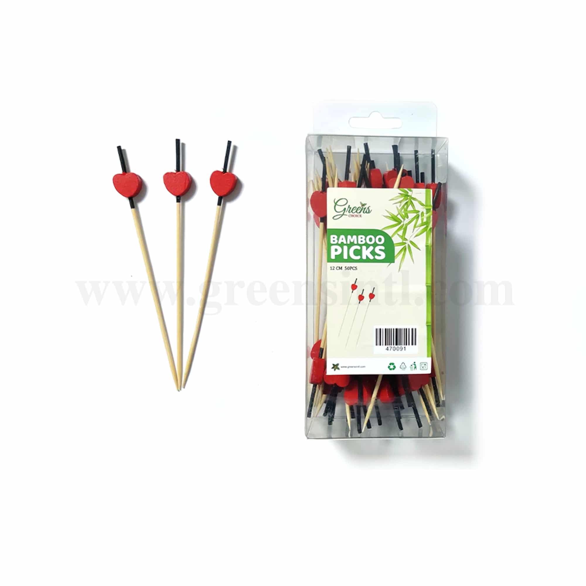 GREENS CHOICE Bamboo Fruit Picks Heart 120 mm-50 Pcs