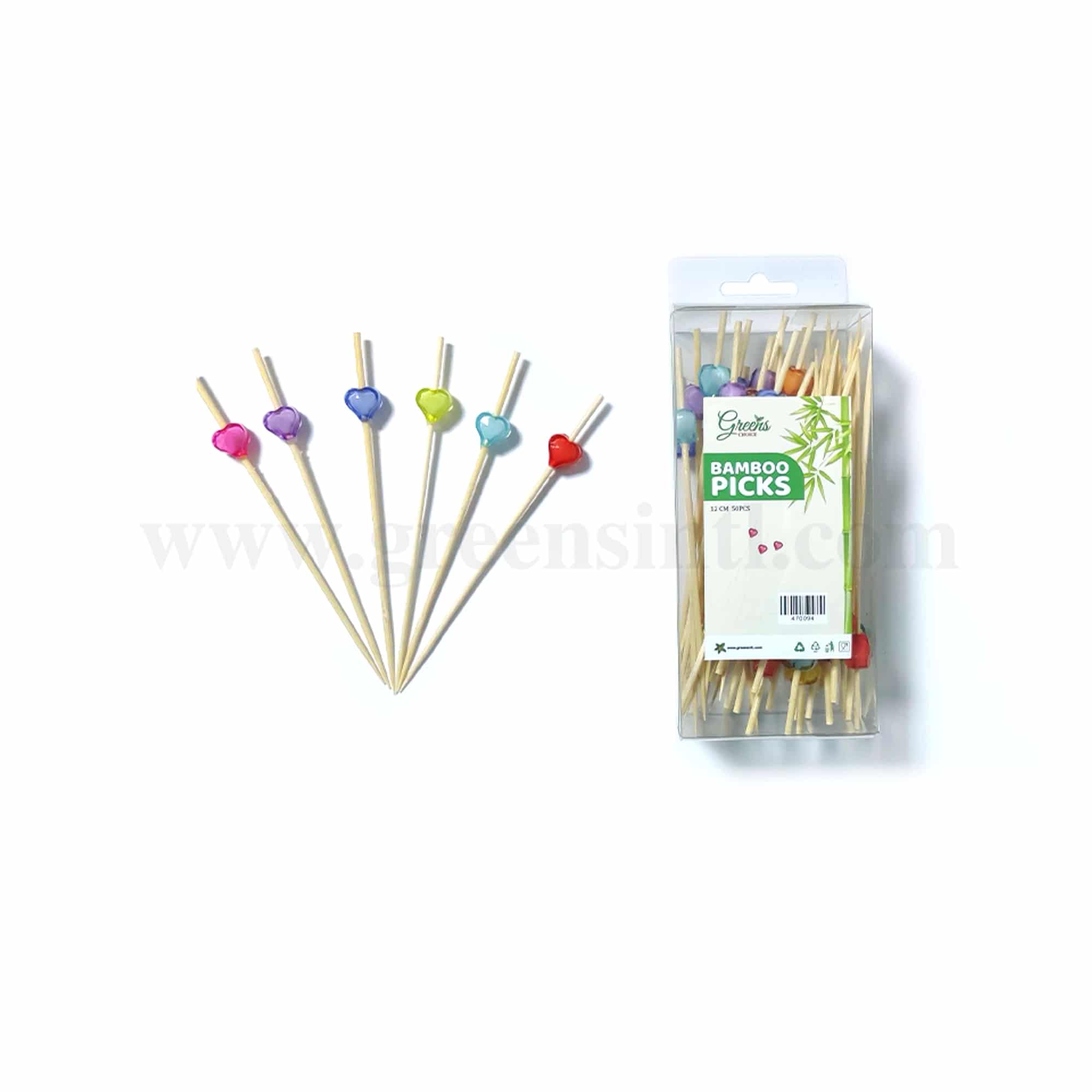 GREENS CHOICE Bamboo Fruit Picks Assorted Heart Beads 120 mm-50 Pcs