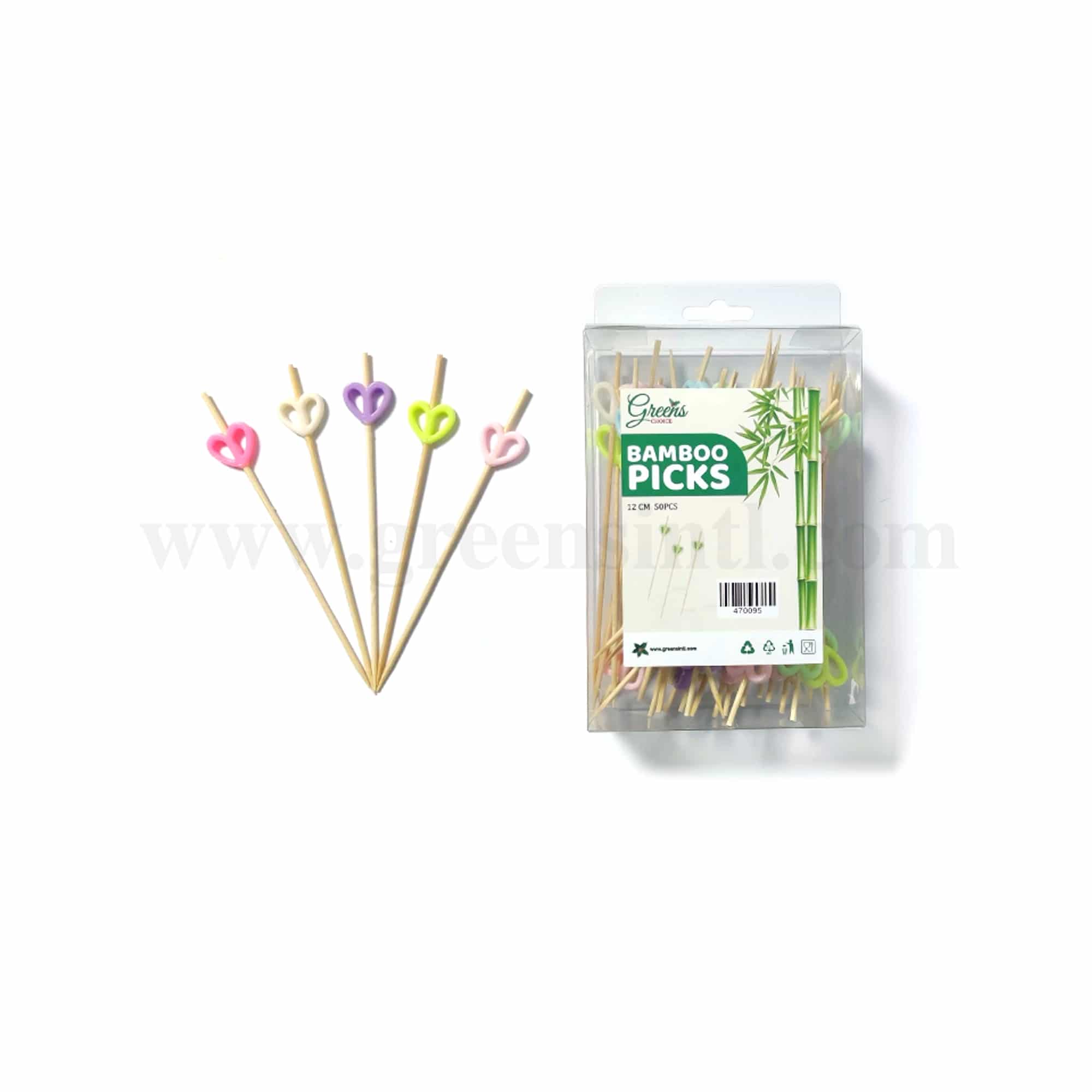 GREENS CHOICE Bamboo Fruit Picks Assorted Heart 120 mm-50 Pcs