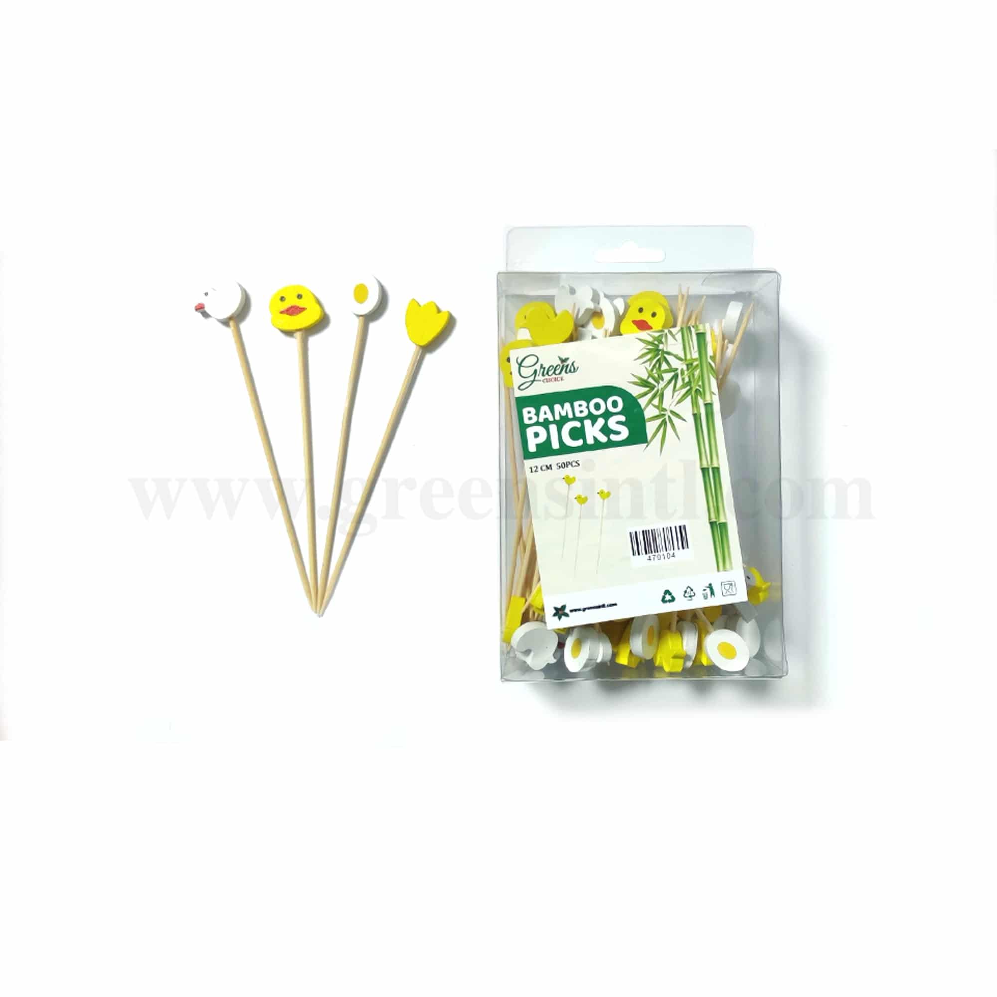 GREENS CHOICE Bamboo Fruit Picks Ducklin & Eggs 120 mm-50 Pcs