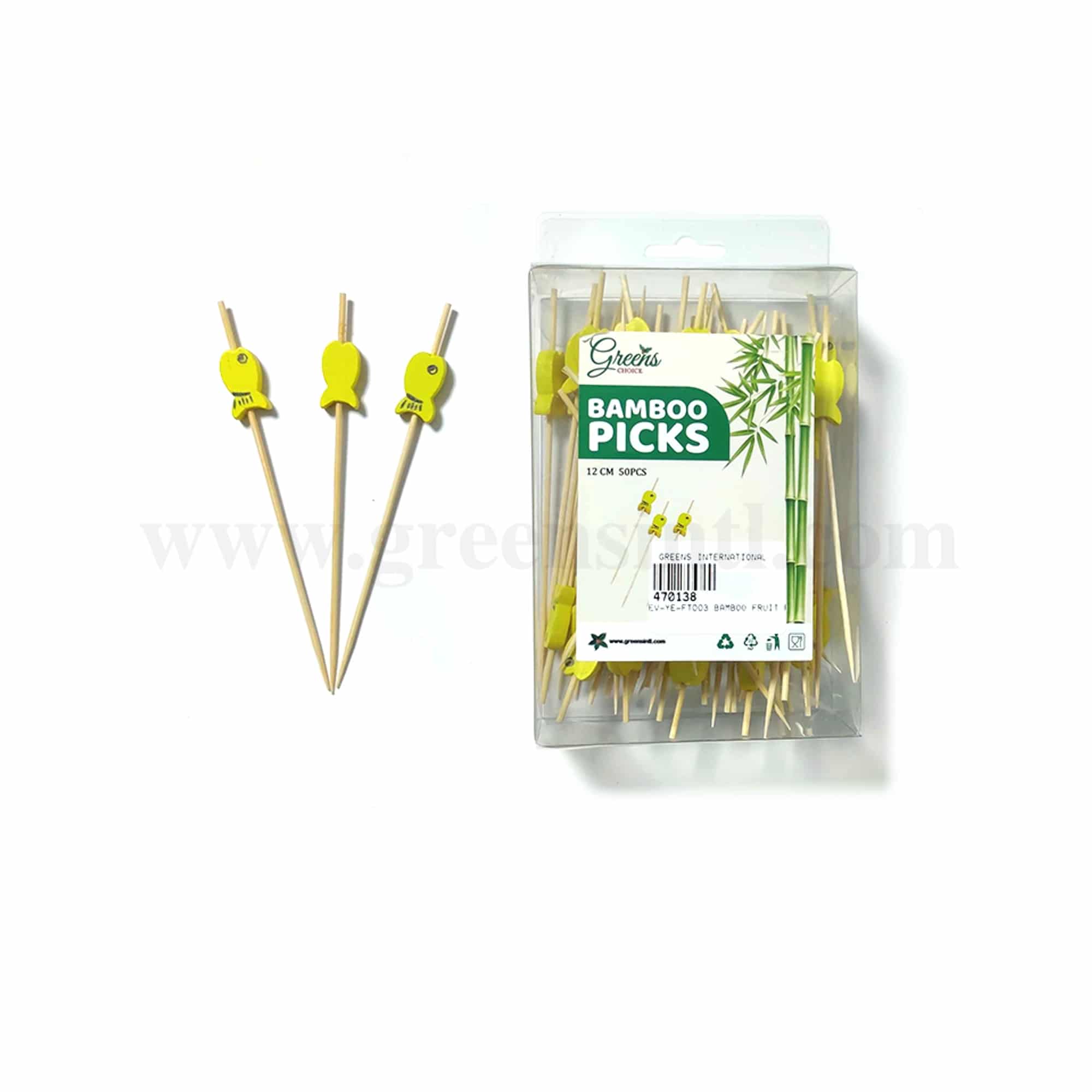 GREENS CHOICE Bamboo Fruit Picks Yellow Fish 120 mm-50 Pcs