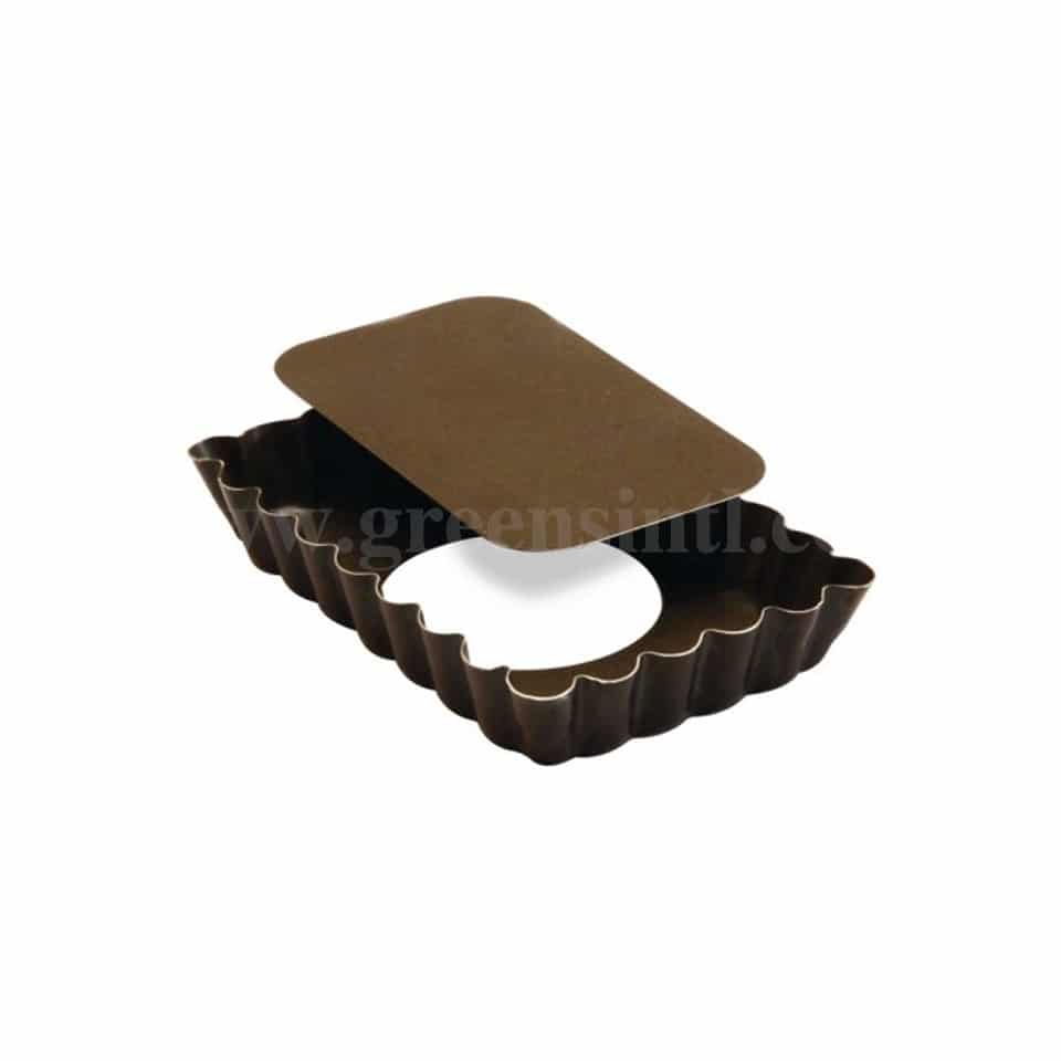 GOBEL Non-stick Rectangle Fluted Tartlet Mould Loose Bottom 120x75 mm ext dim / 112x66 mm int dim - h 20mm