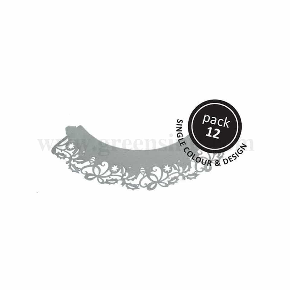 PME Cupcake Wrappers - Silver Holly Pack of 12