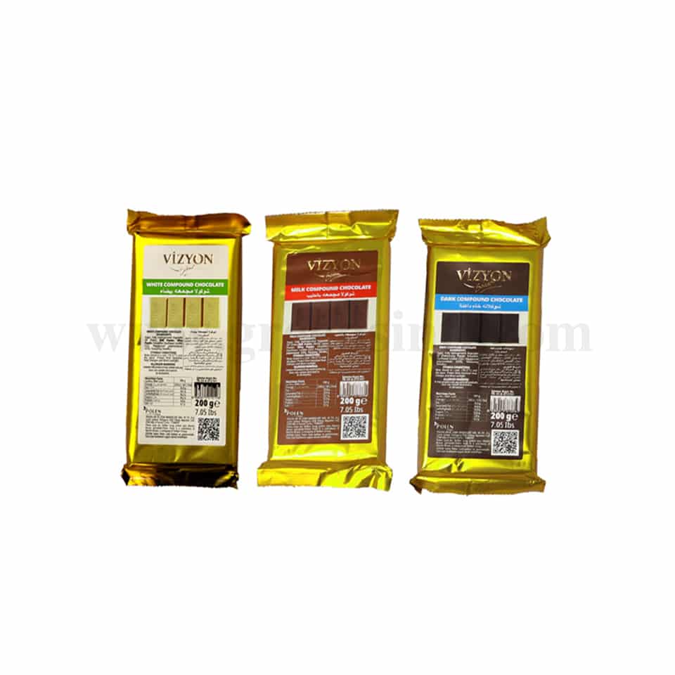 VIZYON Mini Compound Chocolate Block White Milk & Dark -200g Set of 3