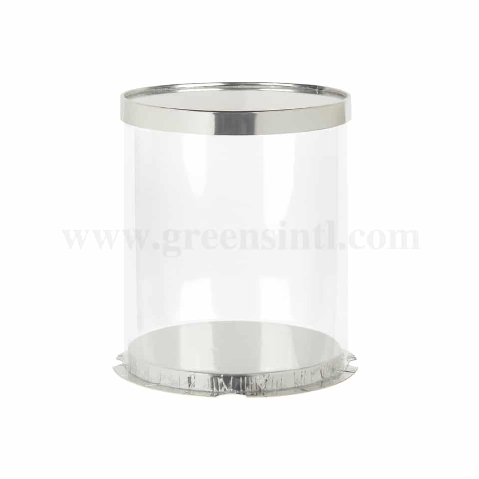 GREENS CHOICE Plastic Foldable Cake Box Round Silver D 22 x H 32 cm