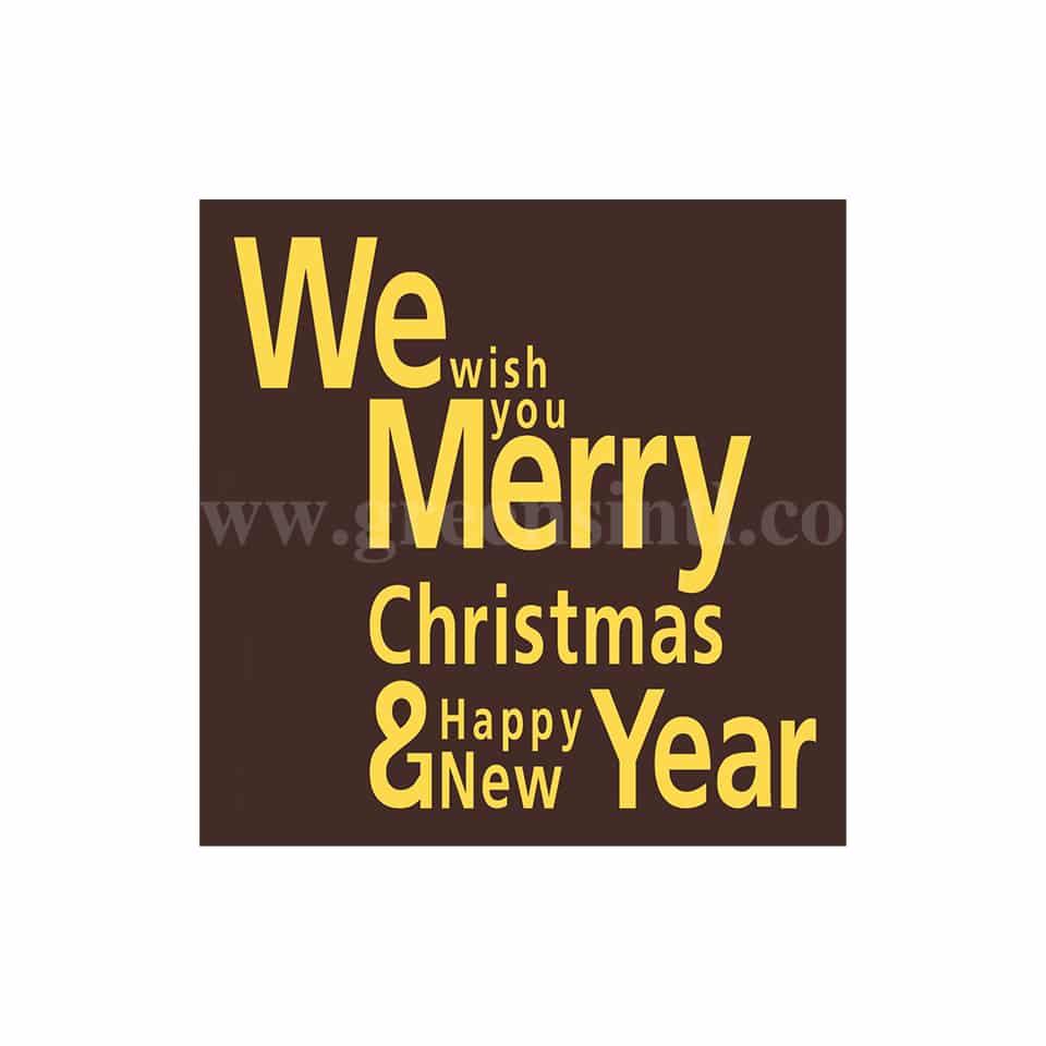 GREENS CHOICE Chocolate Transfer Sheet Merry Christmas and Happy New Year - Yellow-30 x 30 mm-24 graphics-5 Sheets