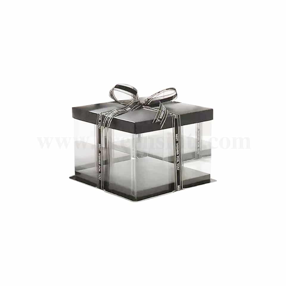 GREENS Foldable Cake Box Square Black L 21.5 cm x W 21.5 cm x H 24 cm