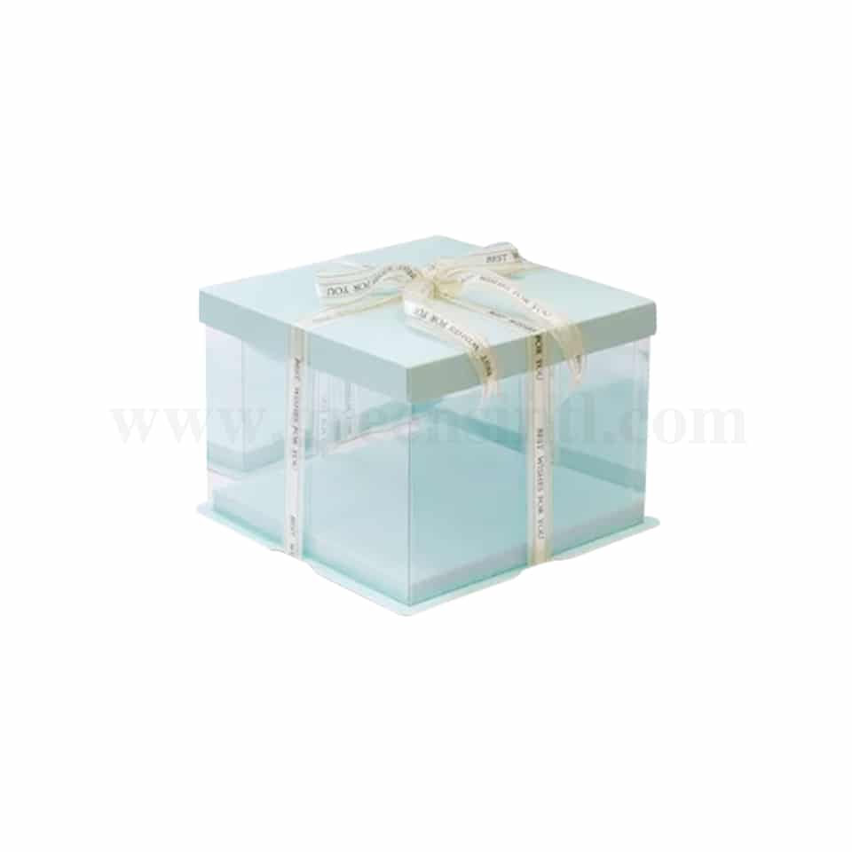 GREENS Foldable Cake Box Square Blue L 21.5 cm x W 21.5 cm x H 24 cm