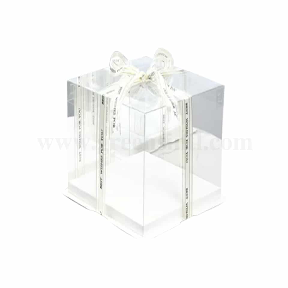 GREENS Foldable Cake Box Square Transparent L 31.6 cm x W 31.6 cm x H 34 cm