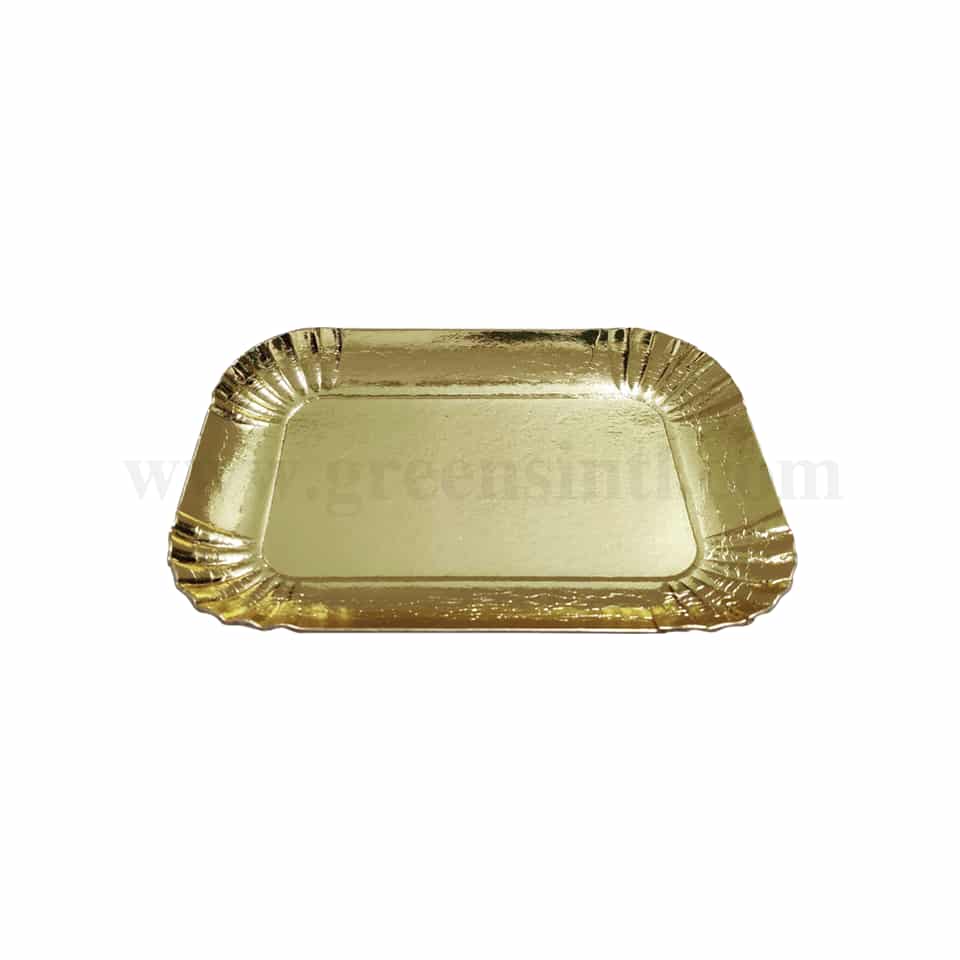 GREENS Paper Plates Rectangle Gold L 160 mm x W 225 mm,T 1.5 mm-23 Pcs
