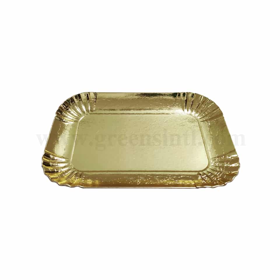 GREENS Paper Plates Rectangle Gold L 185 mm x W 270 mm,T 1.5 mm-14 Pcs