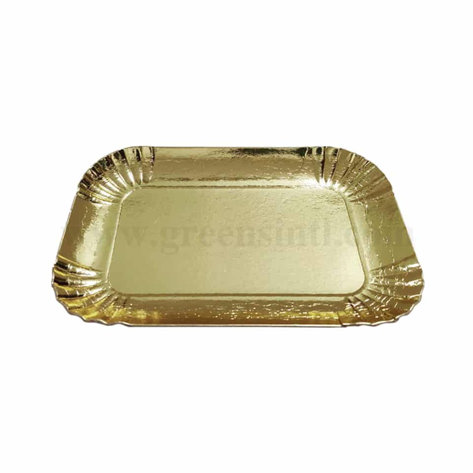GREENS Paper Plates Rectangle Gold L 220 mm x W 295 mm,T 1.5 mm-11 Pcs
