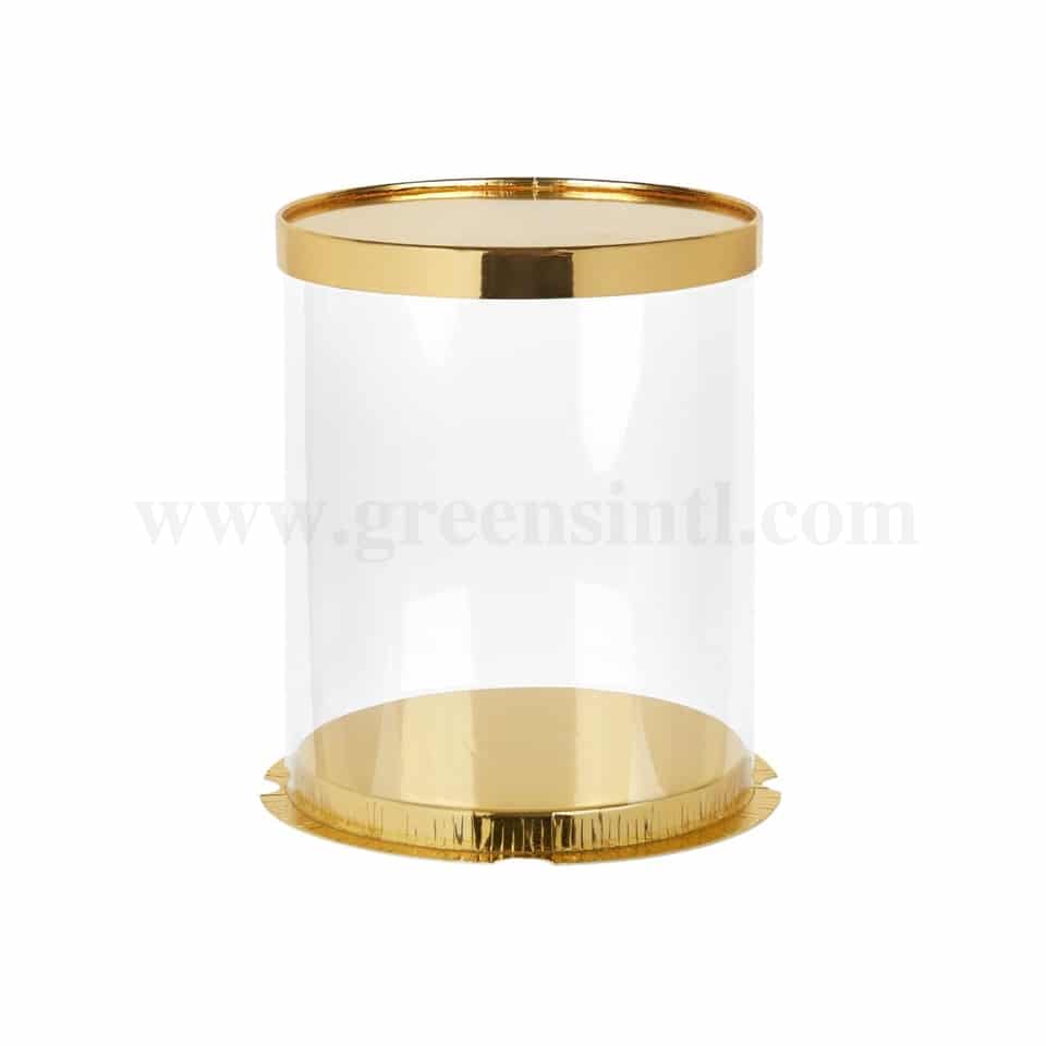 GREENS CHOICE Plastic Foldable Cake Box Round Gold D 34 x H 40 cm
