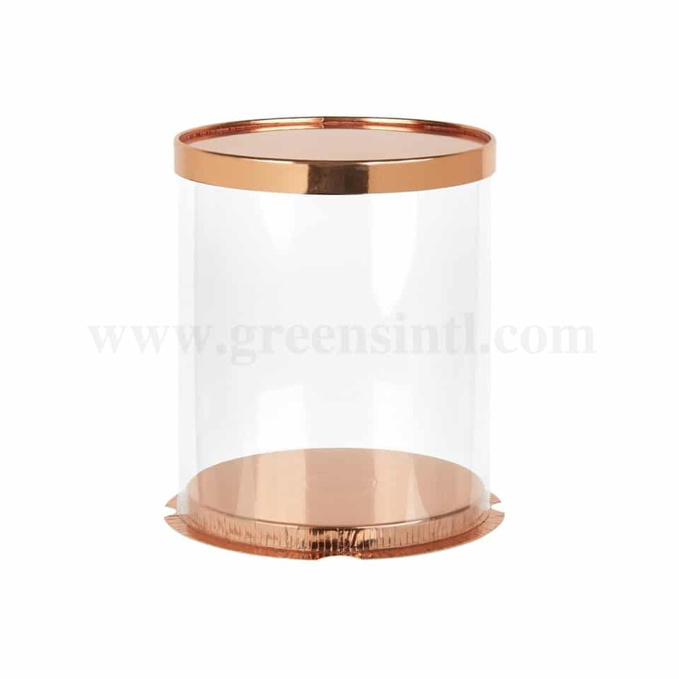 GREENS CHOICE Plastic Foldable Cake Box Round Rose Gold D 34 x H 40 cm