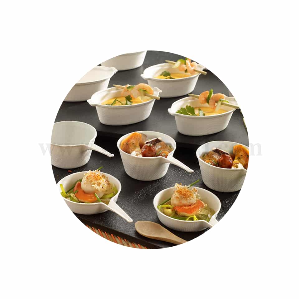 SOLIA Sugarcane Pulp Mini Dish Eskoffie Pan White PLA Lamination/ Dessert Cup 50 ml-50 Pcs