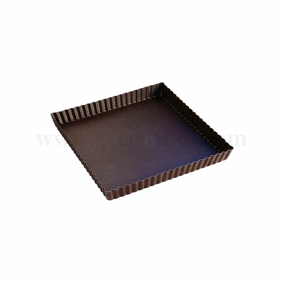 GOBEL Non-stick Square fluted tart fixed base 230 x 230 mm ext. dim / 220 x 220 mm int. dim - h25mm