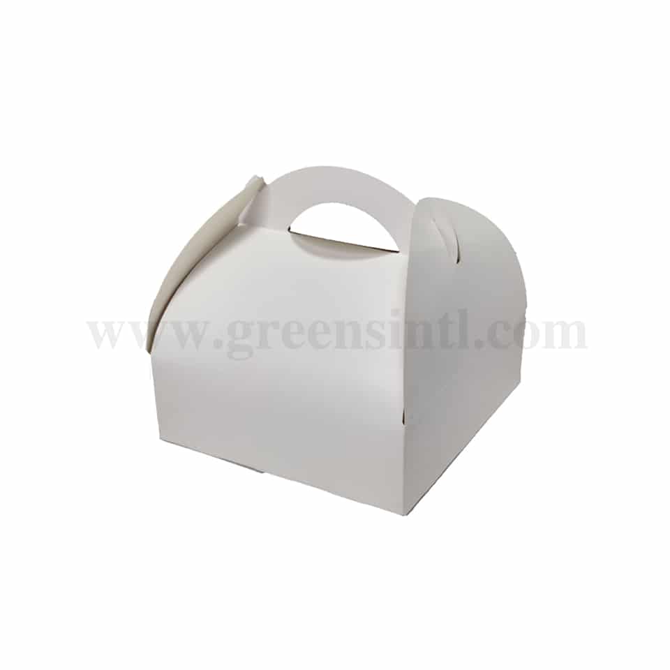GREENS Cake Box With Handle White 170 x 155 mm-50 Pcs