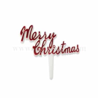 GREENS CHOICE Christmas Cake Topper- Merry Christmas in Red 80 x 42 mm-100 Pcs