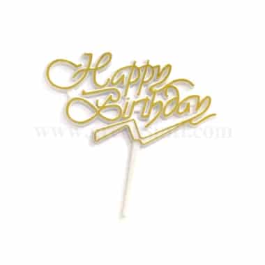 GREENS CHOICE Plastic Happy Birthday Cake Pick Topper Gold 80 x 40 mm-100 Pcs