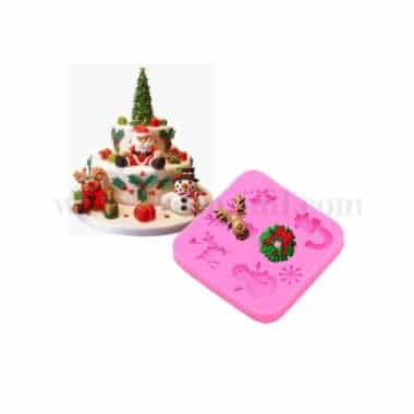 GREENS Silicone Mould Christmas Decorations Snowman, Reindeer, Bell, Snowflake, Wreath, Socks- 82 x 81mm