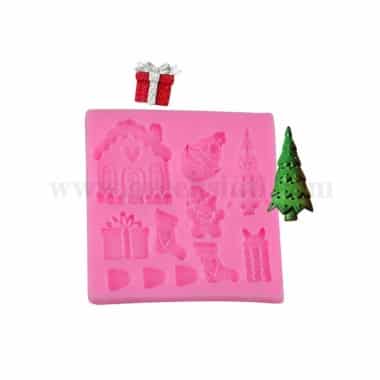 GREENS Silicone Mould Christmas Decorations House, Tree, Socks, Gift box, Teddy, Elf-83 x 83mm
